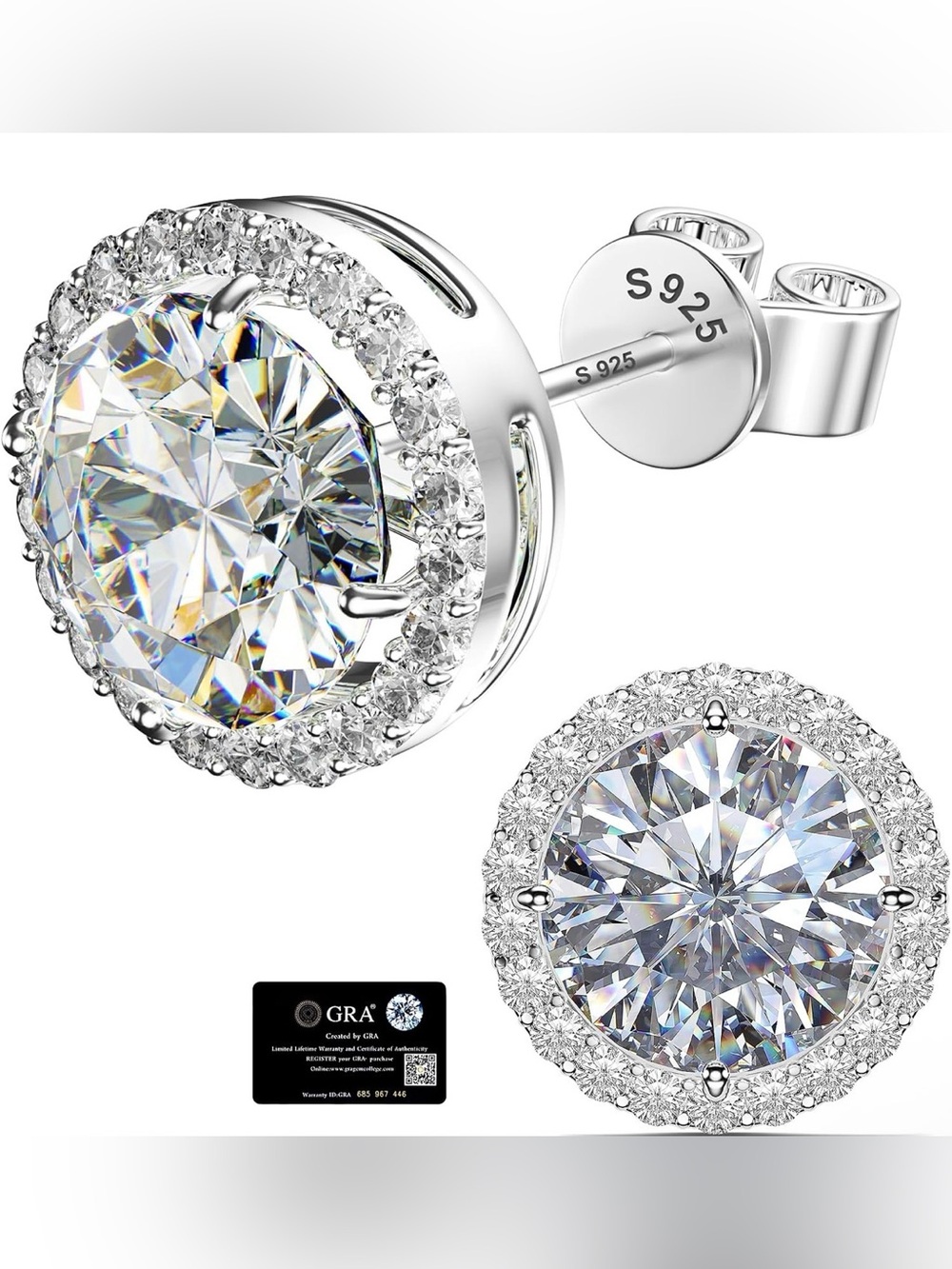 4 CTW Moissanite Halo Stud Earrings VVS1 D 925 Sterling Silver 18K White Gold